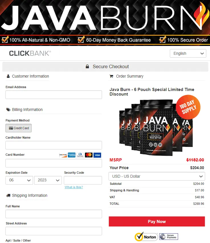 Java Burn order page